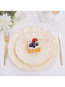 24 platos de plástico beige reutilizables e irrompibles, aptos para lavavajillas, perfectos para fiestas, cumpleaños y picnics. Sin BPA (12 personas).