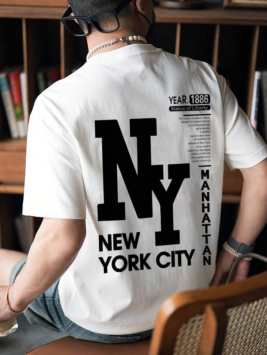 Teen Boy Loose Plus Size Casual And Simple T-Shirt With 1886 Slogan Printed Pattern Round Neck Pullover And Short Sleeve Is Suitable For Outdoor Sports In Spring And Summer. - White - View 1