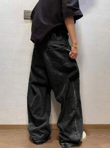 1 szt. Luźne jeansy męskie w stylu casual street style w stylu amerykańskim, w stylu grunge