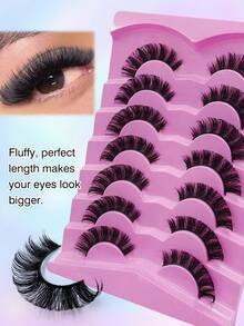 7 Pairs D Curl Russian Strip Lashes Wispy Fluffy Volume False Eyelashes Thick Dense Eyelashes Curly Dramatic Cross Faux Mink Eyelashes Extension Makeup Strip Lashes, Lashes, Eyelashes, Fake Lashes - Fluffy Lashes - View 6
