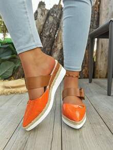 Women Plus Size Slip-On Linen Rope Wedges Sandals, Versatile & Lightweight European Style, Elegant Platform,Mule Shoes - Orange - View 4