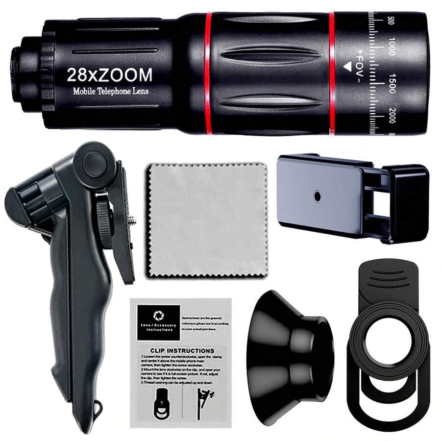Telescopio Hd Monocular Zoom Óptico 28x Para Celular, Tablet - Negro - Ver 1
