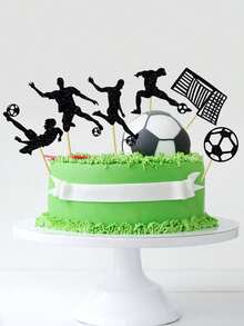 6pcs/Set Black Soccer Goal Cake Toppers, 12pcs/24pcs Pack, World Cup Soccer Match Game Sports Celebration Party Cake Decoration - Black - View 2