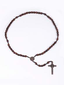 1 Classic Retro Wooden Beaded Cross Pendant Necklace, Unisex Personalized Rosewood Handmade Prayer Bead Jewelry Gift - Pendant Necklace - View 14