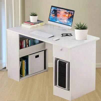 Computer Desk H Shaped PC Laptop Gaming Table W/ Book Shelves Bookcase UK
