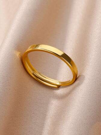 1 pieza Anillo minimalista de acero inoxidable, anillo abierto liso y ajustable, joyería de compromiso y boda, accesorio de moda