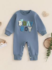 1st Birthday Outfit Baby Boy Girl Jumpsuit Cute Embroidery Long Sleeve Romper Bodysuit One Year Old Birthday Clothes - 藍色 - 查看 1