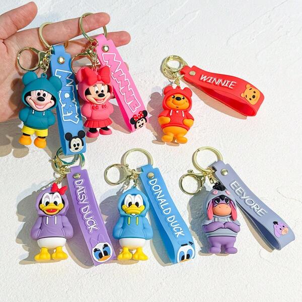 Disney Chaveiro de desenho animado de anime, Pato Donald, pingente de mochila de casal de bonecos de silicone, presente com pingente de chave de carro para amigos, acessórios de carro de liga de zinco, pingente de bolsa escolar