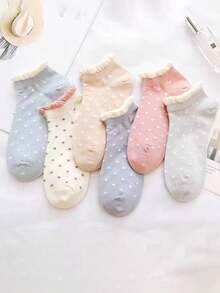 5/6 Pairs Women Cute Floral Polka Dot Personalized Short Socks, Suitable For Daily Wear At Home And Outdoors, All Season - Multicolor - View 7
