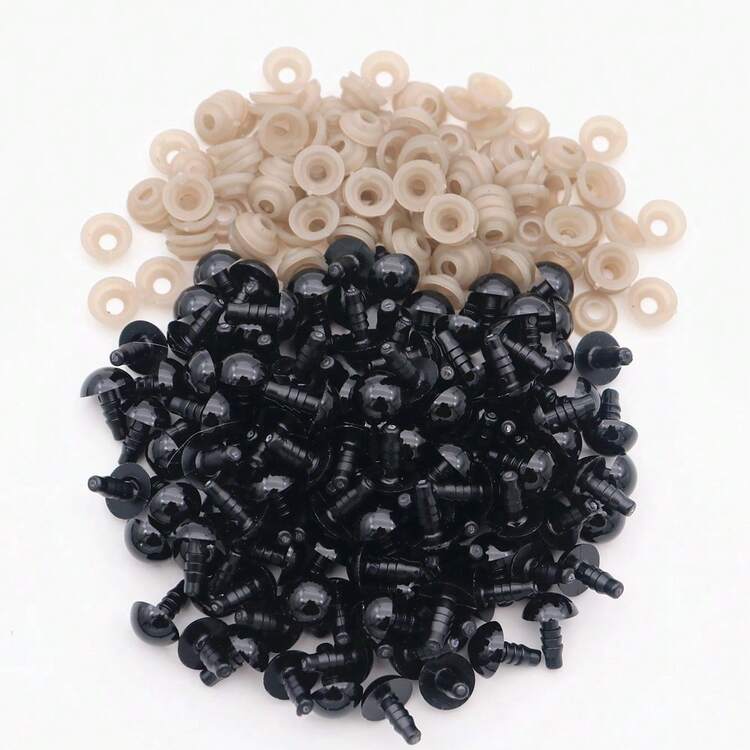 50个5mm-24mm眼珠带垫圈黑色塑料眼珠适用于Amigurumi玩偶钩针编织眼珠适用于DIY工艺品毛绒动物制作用品 - 黑色 - 查看 4