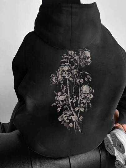 Cagoule de mode pour femmes avec capuchon à double col en forme de crâne et fleur, sweat à capuche