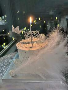 1pc Zinc Alloy Cake Topper, Modern Faux Rhinestone Design Cake Top Decoration For Birthday Party,