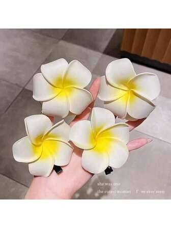 2 Stück modische, süße Haarspangen für Frauen in Gelb mit Plumeria-Blüten, Plumeria geeignet für Strand, Hochzeit, Party, Date und täglichen Gebrauch, Haarklammern, Haarspangen, Haarclips