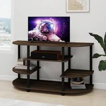 JAYA Corner TV Stand, 3-Tier Media Console, Television Stands, Space-Saving Entertainment Center, TV Console, TV Cabinet For Living Room, Bedroom, Columbia Walnut/Black - 哥倫比亞胡桃木/黑色 - 查看 1