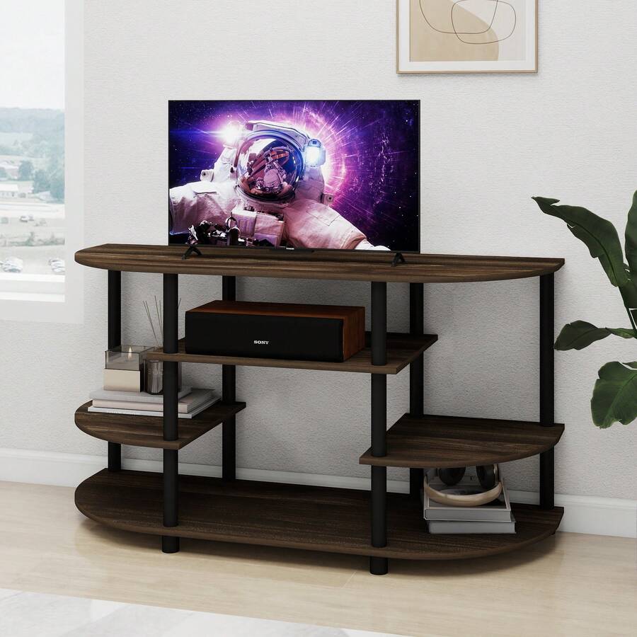 JAYA Corner TV Stand, 3-Tier Media Console, Television Stands, Space-Saving Entertainment Center, TV Console, TV Cabinet For Living Room, Bedroom, Columbia Walnut/Black - 哥倫比亞胡桃木/黑色 - 查看 1