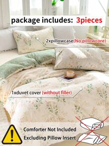 3pcs/Set Floral Leaf Pattern Duvet Cover Set(1 Duvet Cover & 2 Pillowcase)Soft And Skin-Friendly Duvet Cover Bedding Set For Home, All Season Bed Sheets Set