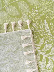 1pc Nordic Style Printed Tassel Square Tablecloth, Polyester Fabric Suitable For Restaurant, Party Decor - Green - View 5