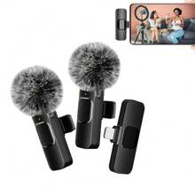 Microphone sans fil à pince noir, compatible avec , Android, microphone sans fil professionnel à pince, plug and play, mini microphone pour le jeu, l'enregistrement vidéo, les interviews, le vlogging compatible avec les téléphones et Android pour les vacances d'été, l'enregistrement audio/vidéo, les interviews, le jeu et la diffusion en direct