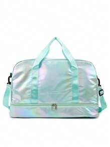 Sac de sport iridescent brillant, avec compartiment à chaussures et poches de rangement humide/sec pour femmes et hommes. Sac de voyage fourre-tout de grande capacité pour femmes