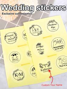 30-480 张可定制可移除防水透明贴纸套装，可定制婚礼日期/姓名/公司徽标，乙烯基材料 + 新郎求婚盒/伴娘回礼/单身派对装饰三合一，名片贴纸 + 瓶子标签 3 种场景，复活节彩蛋贴纸/毕业季纪念品/生日派对装饰贴纸，学校用品，返校 - 透明材質(黑色字體) - 查看 9