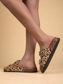 Ladies' Cork Insole Sandals - Comfortable Double Buckle Elastic Band Sandals, With Real Leather Insole, Suitable For Women - Brown - View 5