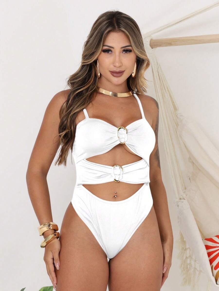 Women's Bodysuit With Buckle - White - View 1