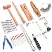 Multifunktionales Schmuckherstellungs-Set, DIY-Werkzeugsatz, Schmuckherstellungs-Werkzeugsatz, handgefertigtes Werkzeug, professioneller Sägesatz mit Feile, Zange mit schräger Mündung, Holzklemme, Hammer, Ring, Maßstab