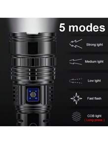 1PCS Super Bright LED Flashlight - 1000mAh USB-C Rechargeable, 1000m Range, 5 Modes, Zoomable , Lightweight Aluminum For Camping/Hunting (With Wristband)