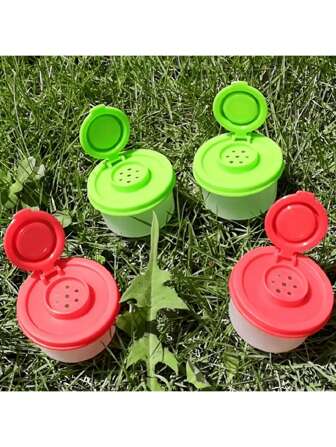 Set da 3/2/1 mini barattoli per sale, pepe e spezie, con coperchi ermetici, contenitori per spezie adatti per pic-nic, cucina all'aperto, pranzi, viaggi, con tappo rosso trasparente in plastica ermetica, accessori da cucina
