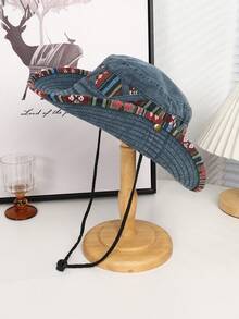 1pc Women's Colorful Embroidered Washed Windproof Large Brim Casual Boho Bucket Hat, Suitable For Outdoor, Hiking, Travel - Embroidery - View 17