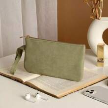 Large Capacity PU Leather Cosmetic Bag, Soft Phone Pouch, Solid Color Anti-Fouling Stationery Bag, Coin Purse
