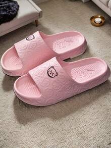 Summer Men's Slippers, Cartoon Painted Bear Soft Sole Comfortable Solid Color, Casual Minimalist Versatile Indoor Outdoor Wear, EVA Non-Slip Odor-Resistant Unisex Home Slippers, Shower Shoes - Black - View 6