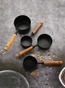 4/8Pcs Stainless Steel Measuring Cups And Spoons Set With Wooden Handle, Multiple Colors - Versatile Cooking And Baking Tools - Measuring Cups Set With Graduations - Kitchen Essentials, Food, Cooking, Travel, Kitchen Supplies, Kitchen Utensils. Multiple Colors, Multiple Sizes, Stackable Storage To Meet Your Different Needs