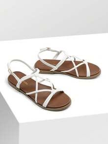 Women's Sandals Cross Strappy Gladiator Dress Flat Sandals Daily Casual Comfortable Summer Shoes - White - View 7