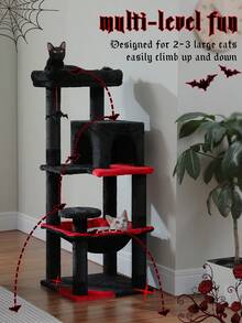 PAWZ Road 45.7" Cat Tree For Indoor Cats, 5-Level Cat Tower For Large Cats With Metal Frame Large Hammock (17.7"X15.7"), Cat Condo With (15.7"X9.5") Big Top Perch & 4 Sisal Covered Scratching Post, Black - 黑色 - 查看 3