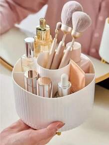 1 Rotatable Makeup Box Storage Box, Rotating Dust,Proof Makeup Brush Storage Box, Dresing Table Desktop Pen Holder Storage Box White, Gift For Valentine's Day