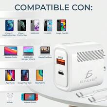 Cargador de Pared USB 2 en 1 para Tipo C y USB de Alta Velocidad Con calidad Quick Charge ELE-GATE - Blanco - Ver 4