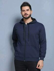 Unisex Zip Up Hooded Sweatshirt - Navy Blue - View 9