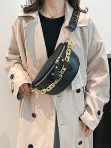 限时折扣！时尚可爱马匹鳄鱼纹女士腰包/胸包 - 黑色 - 查看 9