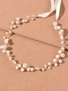 1pc Elegant & Children Faux Pearl Hair Chain Headband Hair Accessory, Suitable For Outdoor Wedding, Garden Wedding, Beach Wedding, Church Wedding, Spring & Summer - White - View 6
