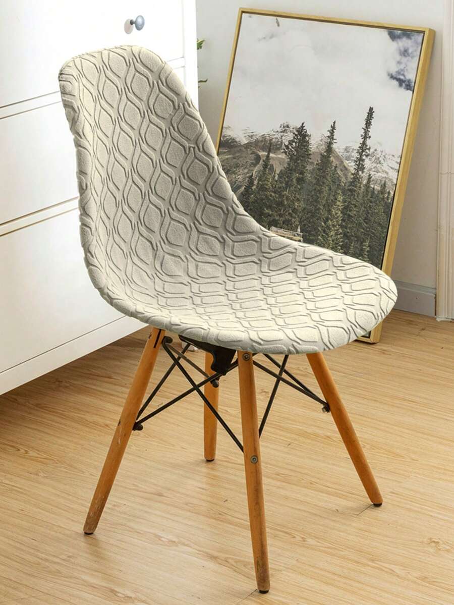 1/2 piezas Funda universal para silla tipo Eames redonda, multiusos, resistente a arañazos y de estilo jacquard. Funda para silla de comedor minimalista y moderna nórdica. - Beis - Ver 1