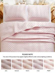 2/3件套超柔软微纤维超声波缝纫四季通用被套套装，经典优雅风格，舒适床上用品，轻盈如云，包含1个被套和2个枕套，浅粉色 - 淺粉色 - 查看 8