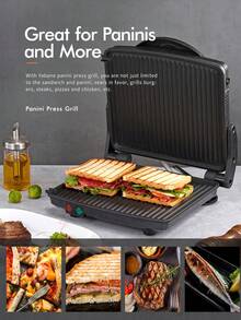 Yabano Panini Press Grill, Gourmet Sandwich Maker Non-Stick Coated Plates 11" X 9.8", Opens 180 Degrees To Fit Any Type Or Size Of Food, Stainless Steel Surface And Removable Drip Tray, 4 Slice - 美規A型插(110-127V) - 查看 4