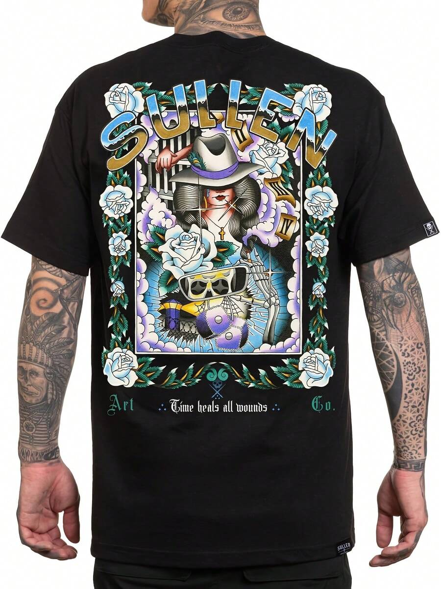 Sullen Men's Lock-Up Tattoo Lifestyle Graphic Tee - Black Short Sleeve Cotton Shirt With Bold "Art Takes All Measures" Design, Comfortable & Stylish For Casual Attire - màu đen - Xem 1