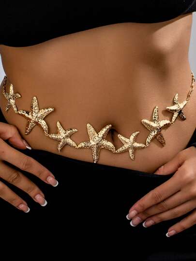 1pc Women's Fashionable Waist Chain With Starfish Connecting Design, Vintage & Elegant Style, Suitable For Gifts, Parties, Banquets, And Daily Wear