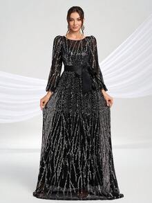 YISIKADO Váy dạ hội nữ đính sequin lấp lánh thắt nơ trước sang trọng thanh lịch, váy dài dự tiệc prom, tiệc cưới, tiệc chiêu đãi, lễ tốt nghiệp, tiệc tối trang trọng, buổi hòa nhạc - Nhiều màu - Xem 6