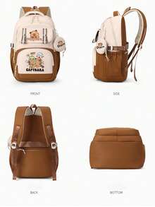 Extra Large Capybara Print Backpack - Cute Patchwork Design, Nylon Material, Lightweight Student Backpack Suitable For High School And College, Korean Style