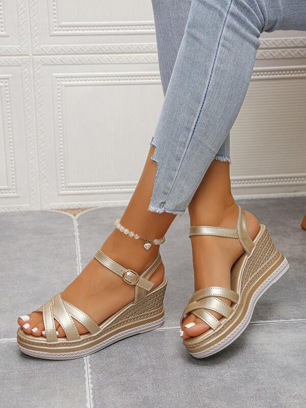 Damen Sommer Neue Klassische Plateau Keilsandalen, Bohemian Weiß Kreuzriemen Peep Zehen Lässig Dicke Sohle Hoch Absatz Urlaubs-Sandalen