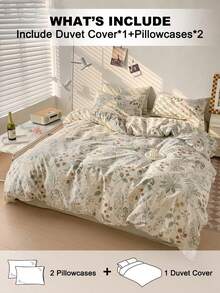 Bộ ga trải giường 3 món họa tiết hoa lá (1 ga trải giường và 2 vỏ gối), mềm mại và thân thiện với da, phù hợp cho mọi mùa, lý tưởng để sử dụng trong gia đình. - Nhiều màu - Xem 2