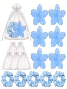 3pcs/15pcs/Set Bridal Shower Gifts, Bridesmaid Hairband Proposal Gifts, Including Flower Claw Clips, Satin Hairbands, Organza Bags, Suitable For Weddings, Proposals, Birthdays, Bachelorette Parties, And Anniversary Gifts